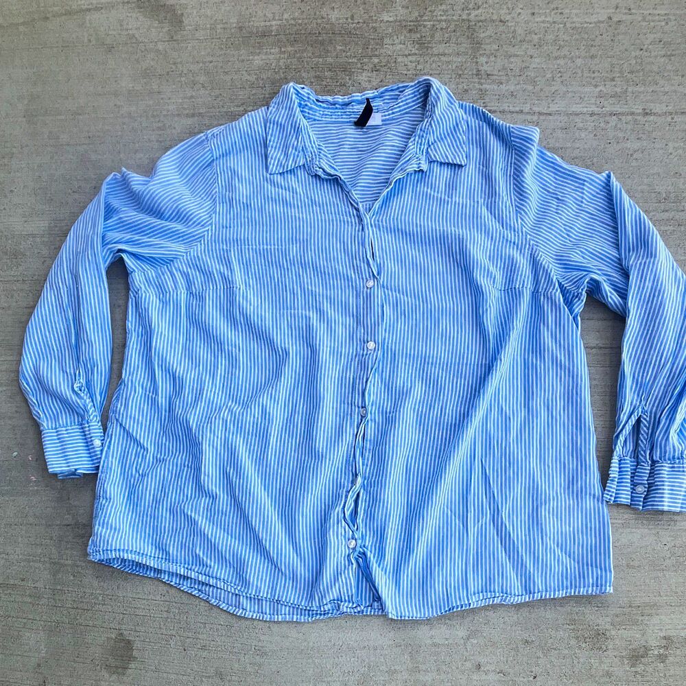 Striped Button Down Mens XL Blue White Coastal Grandmother Old Money Clean Girl